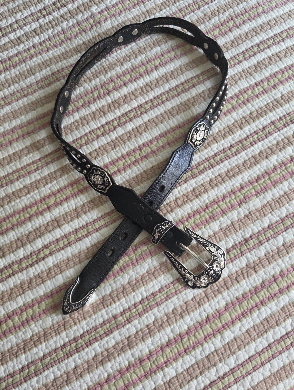 Nocona Western-Style Black Leather Women's Belt with Ornate Silver Buckle
